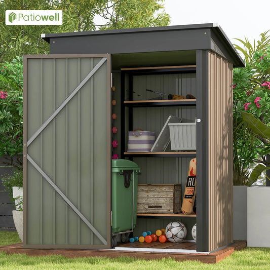 5x3 FT Outdoor Storage Shed, Tool Shed with Sloping Roof and Lockable Door, Metal