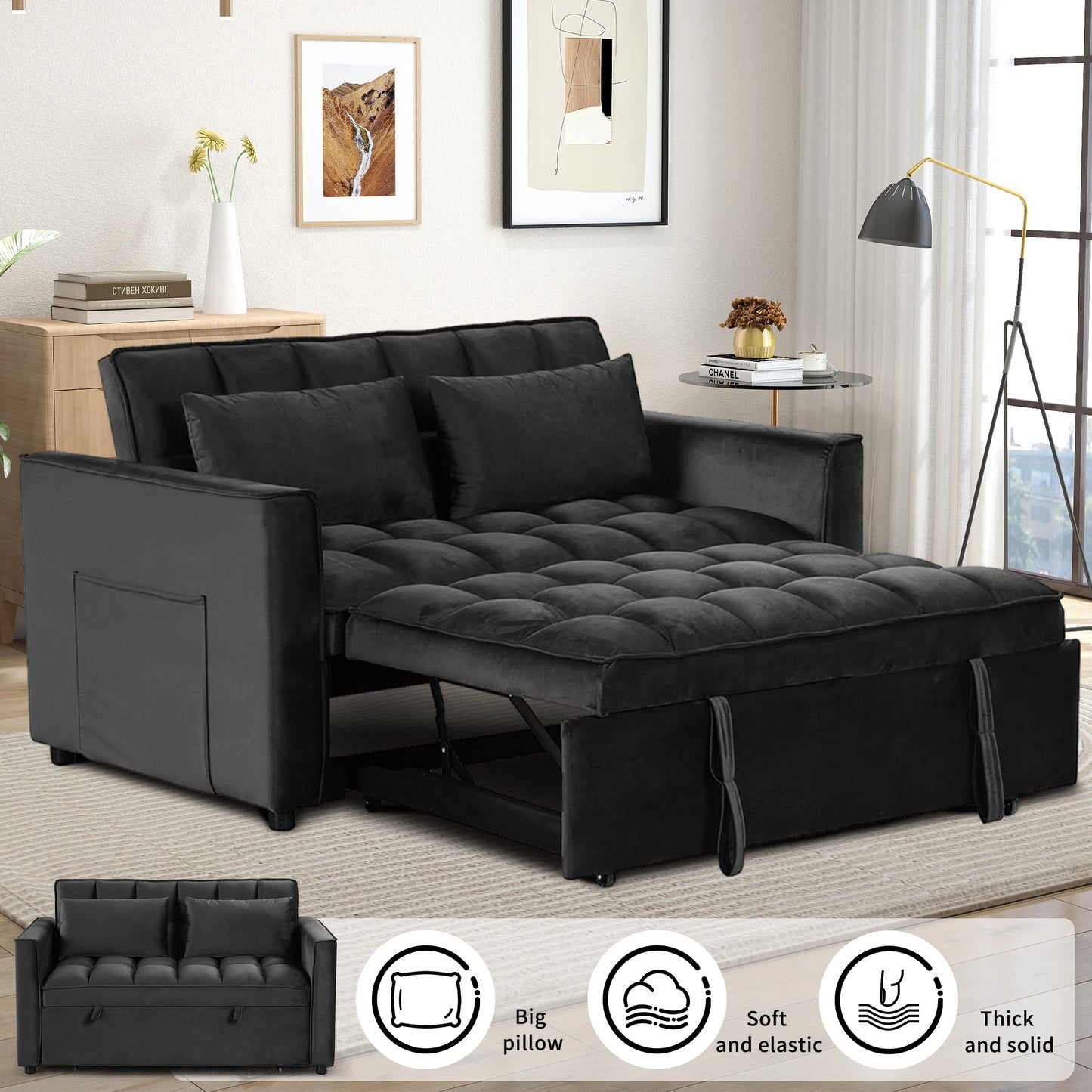 3-In-1 Multifunctional Modern Sofa Bed, Comfortable Double Sofa With Pillows, 5 Colors Choices