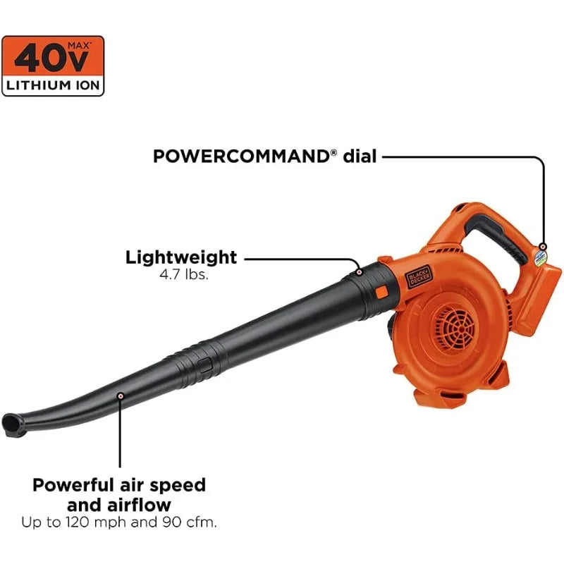 40V MAX Cordless Blower, Hard Surface Sweeper, Variable Speed Up To 120 MPH, with Battery and Charger