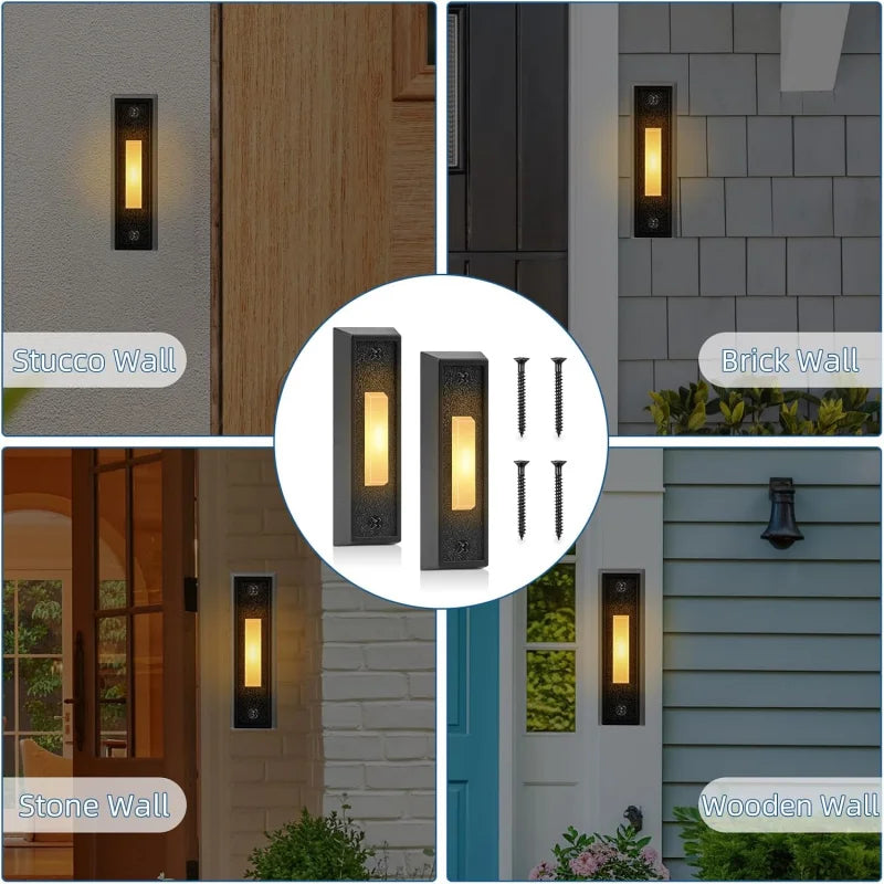 2 PCS Lighted Doorbell Button, Universal Wall Mounted Bell with LED Light, Wired Garage Opener