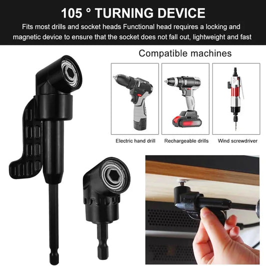 6Pcs Right Angle Drill Attachments:  Includes 2Pcs Hex Shank,105° Angle Drill Adapter and 90° Angled Bits-3Pcs Drill-Bit-Kit