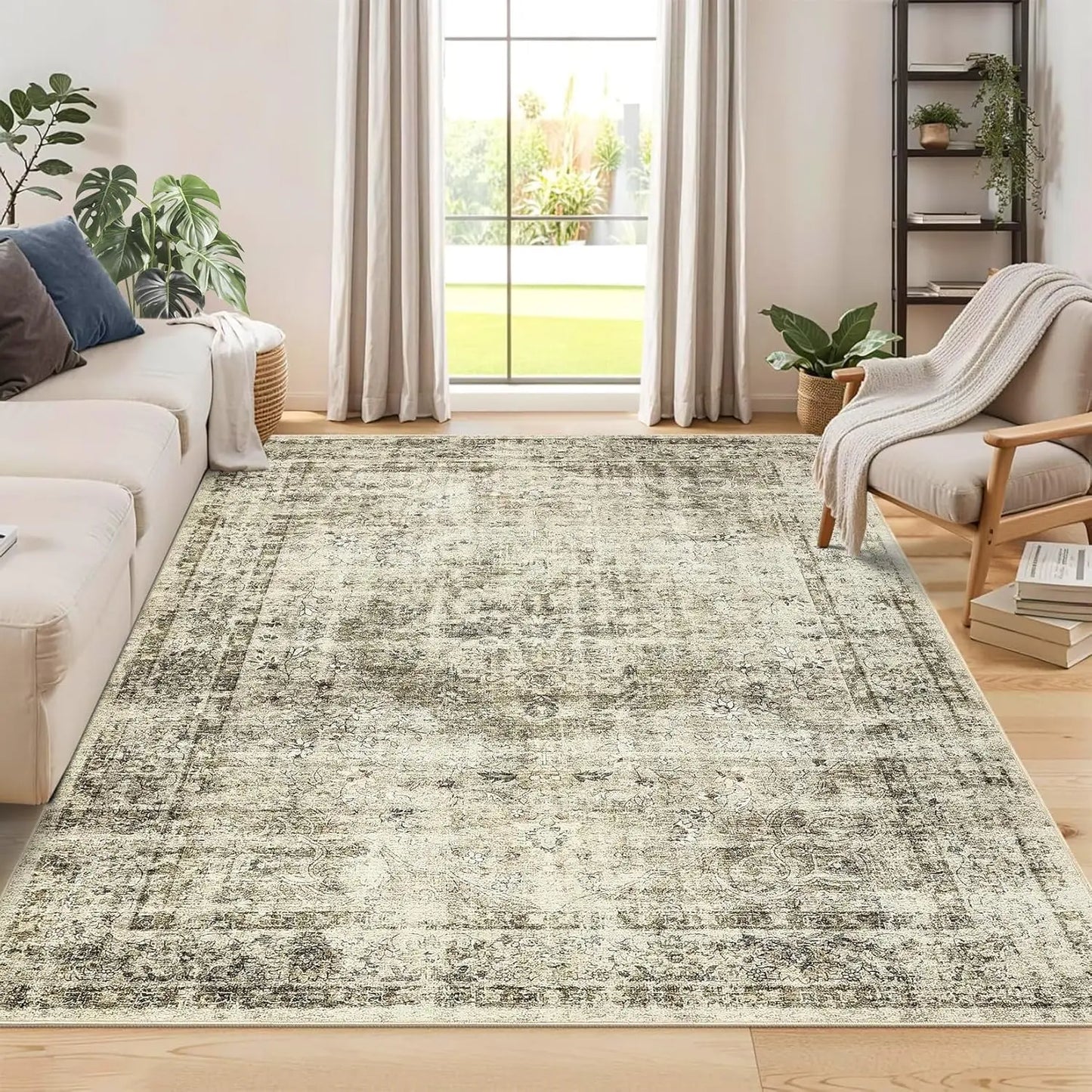 Washable, Stain-Resistant Area Rug , Nonslip Backing- 2 Color and 3 Size Selections