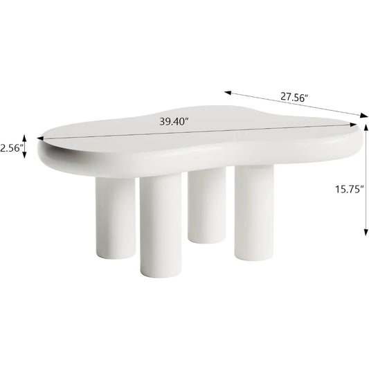 White Cloud Coffee Table, 39.4" Cloud-Shaped Modern Coffee Table, Cute Cream Coffee Table with 4 Solid Legs, Minimalist Cocktail