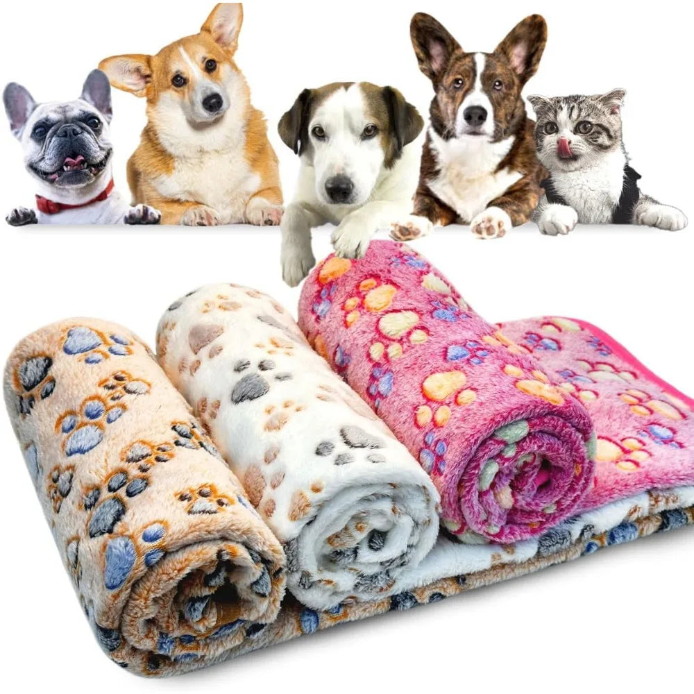 Multifunctional Flannel Dog Blanket - 3 Pack Medium Dog Blankets, Super Soft, 30 x 20 inch, Cute Claw Pattern
