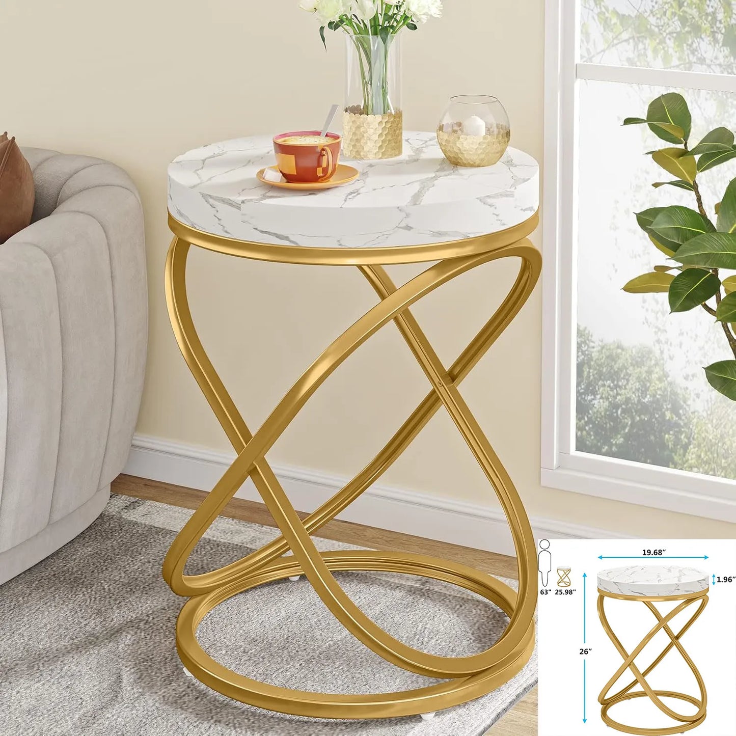 Square End Table, White and Gold 2-Tier, Side Table, Modern Bedside Table with Storage ( Marble Veneer - White+Gold)
Choice of 2 Styles