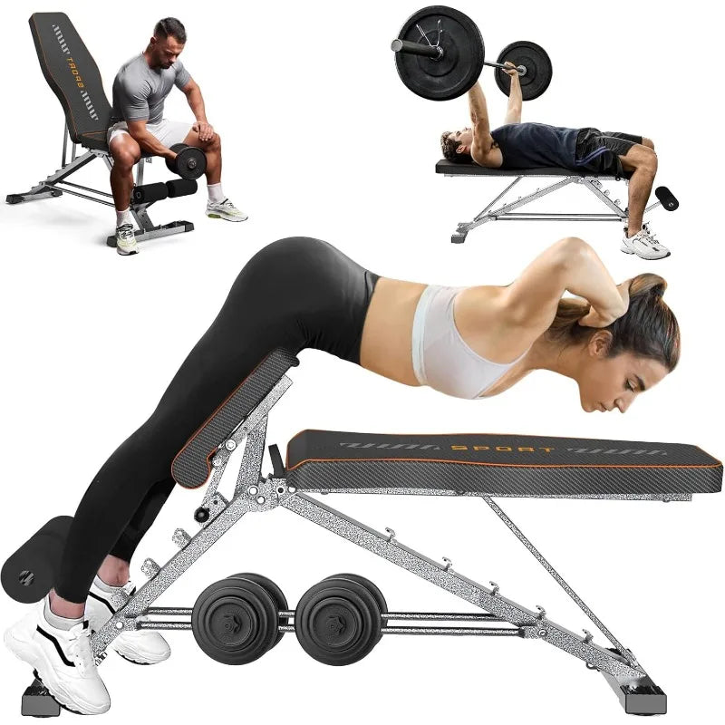 Weight Bench, 2 in 1 Workout Bench Roman Chair, Adjustable Weight Bench for Home Gym Strength Training Bench