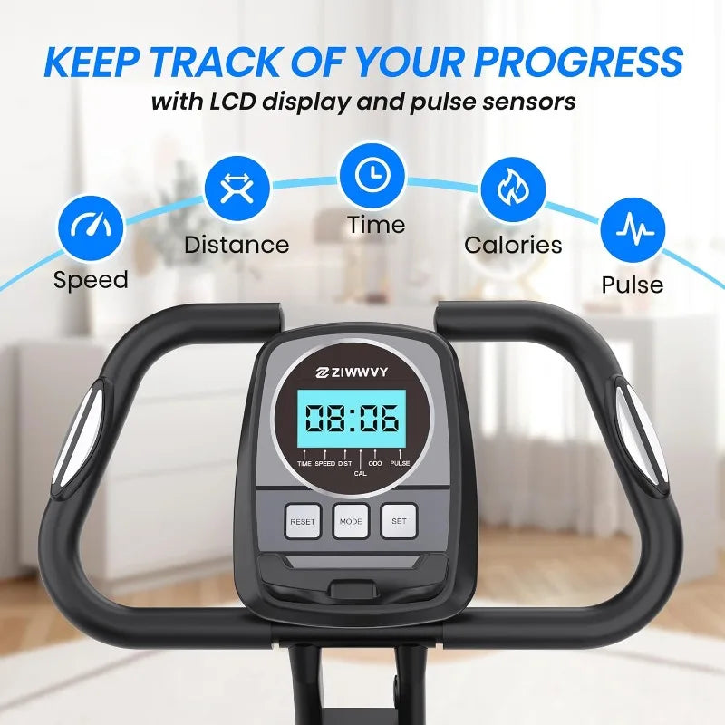 Foldable Exercise Bike, Stable & Sturdy Stationary Bike for Home, Comfortable Seat & Backrest, Easy Assembly, 8-Level Resistance