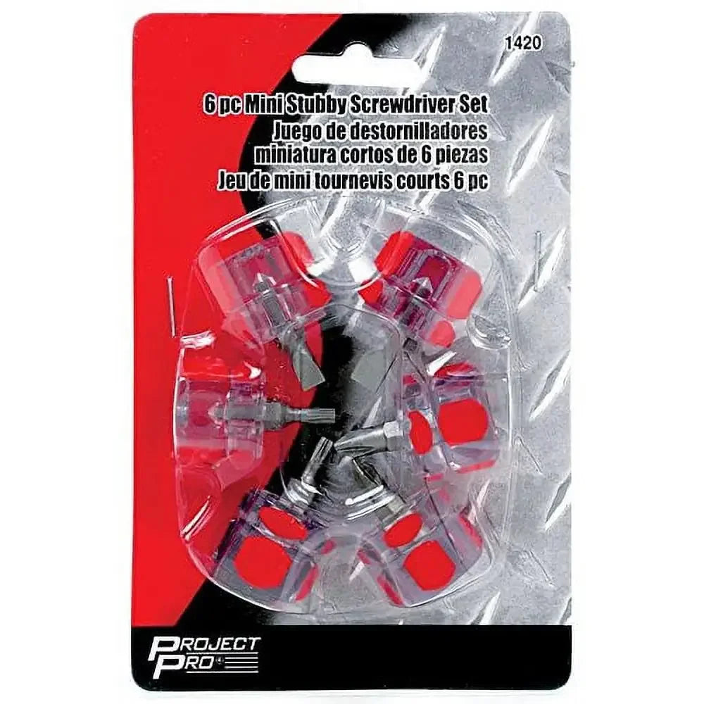 6pc Mini Stubby Screwdriver Set, Tight Spaces and Precision Work, Phillips Slotted Star CR-V Tips, Short Transparent Handle T