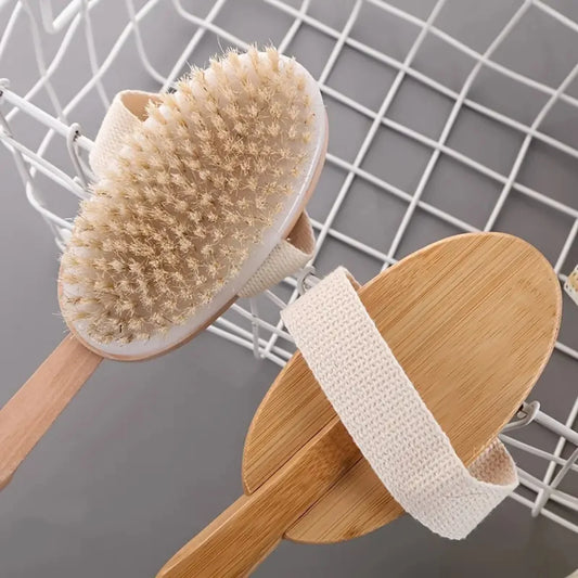 100% Solid Wood, Bristle Shower Brush - Premium Quality Eco-Friendly Body Scrubber for Gentle Exfoliation