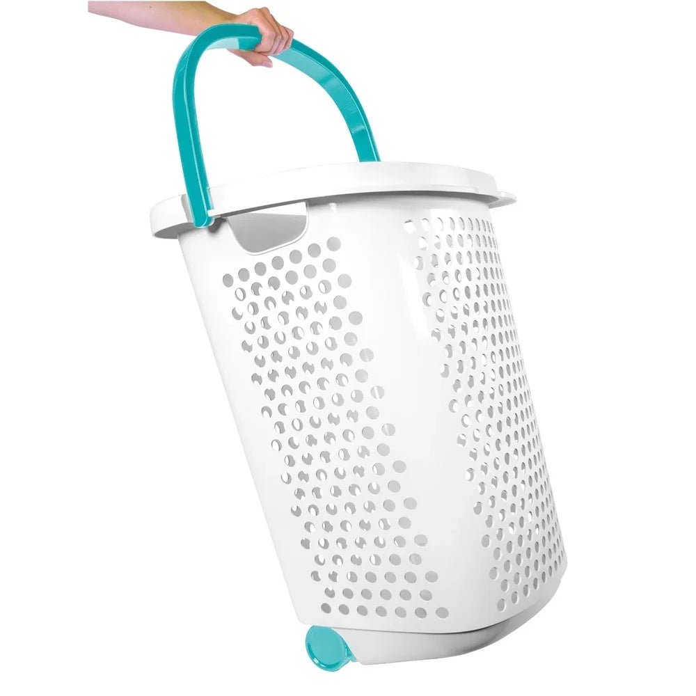 Rolling Laundry Hamper with Pop-up Handle, Plastic 2 Bushel, Wheeled