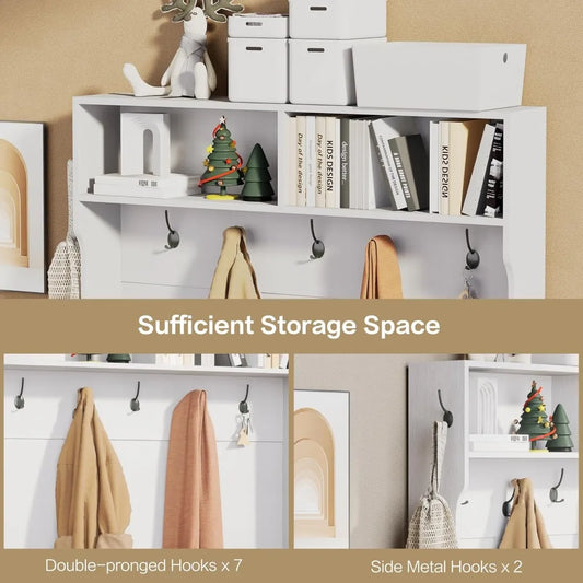 Starjoy 71" Hall Tree With Cushioned Bench, Shelves And Shoe Storage