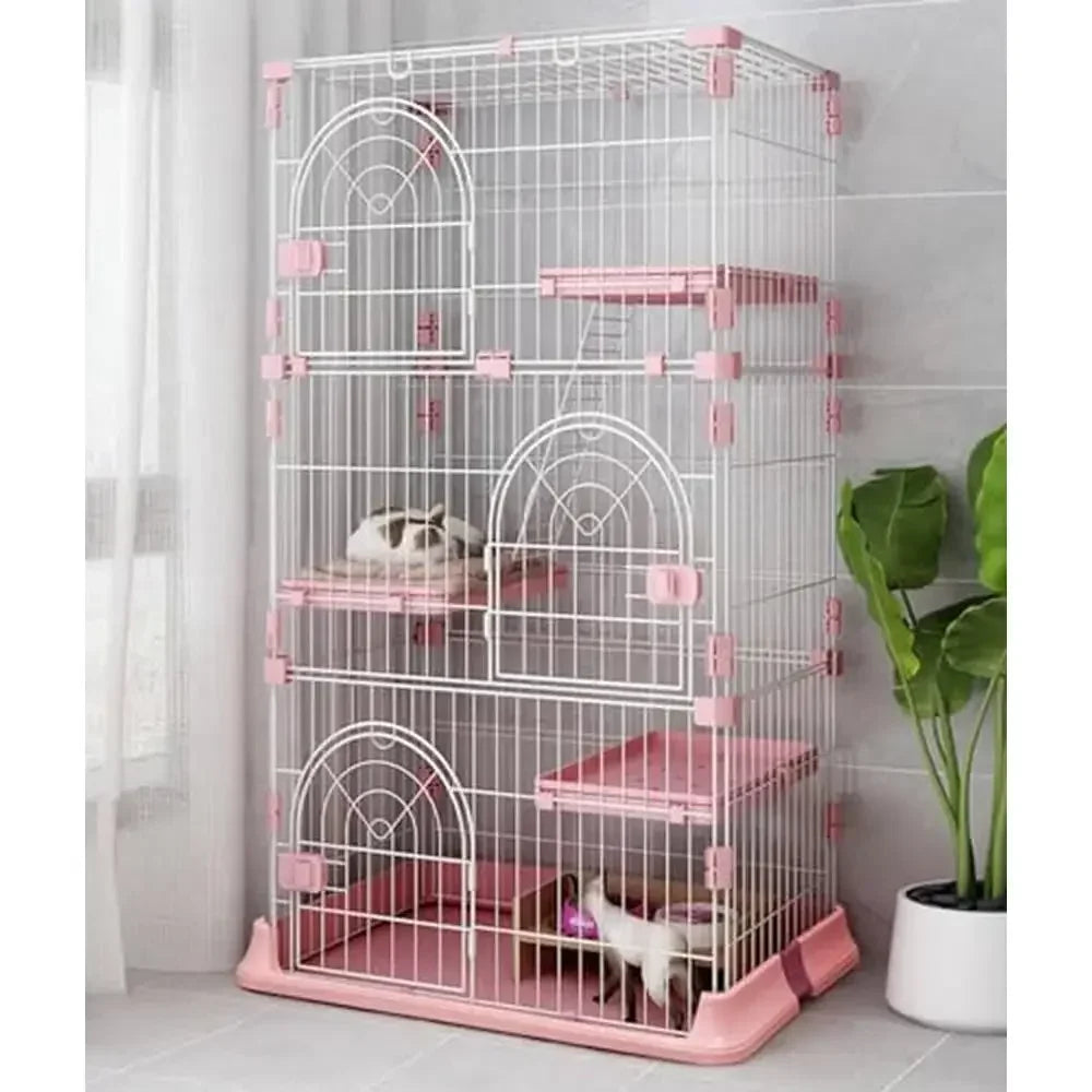 52" Metal Indoor MultiPet Cage with 3 Platforms, 1 Ramp, 3 Doors, Large Pet Playpen, Easy Assembly & Durable Metal
