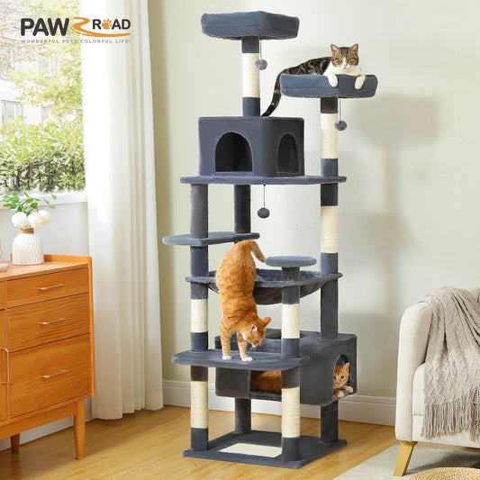 Large Cat Tree and Tower for Indoor Cats With Sisal-Covered Scratching Posts, Spacious Hammock Padded and Cat Toys