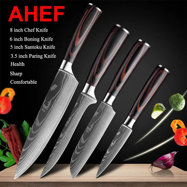 1-10Pcs Chef Knives, Japanese Santoku Kitchen Knives Set, Includes Sharp Cleaver, Slicing Utility Knife , Choice of Sets