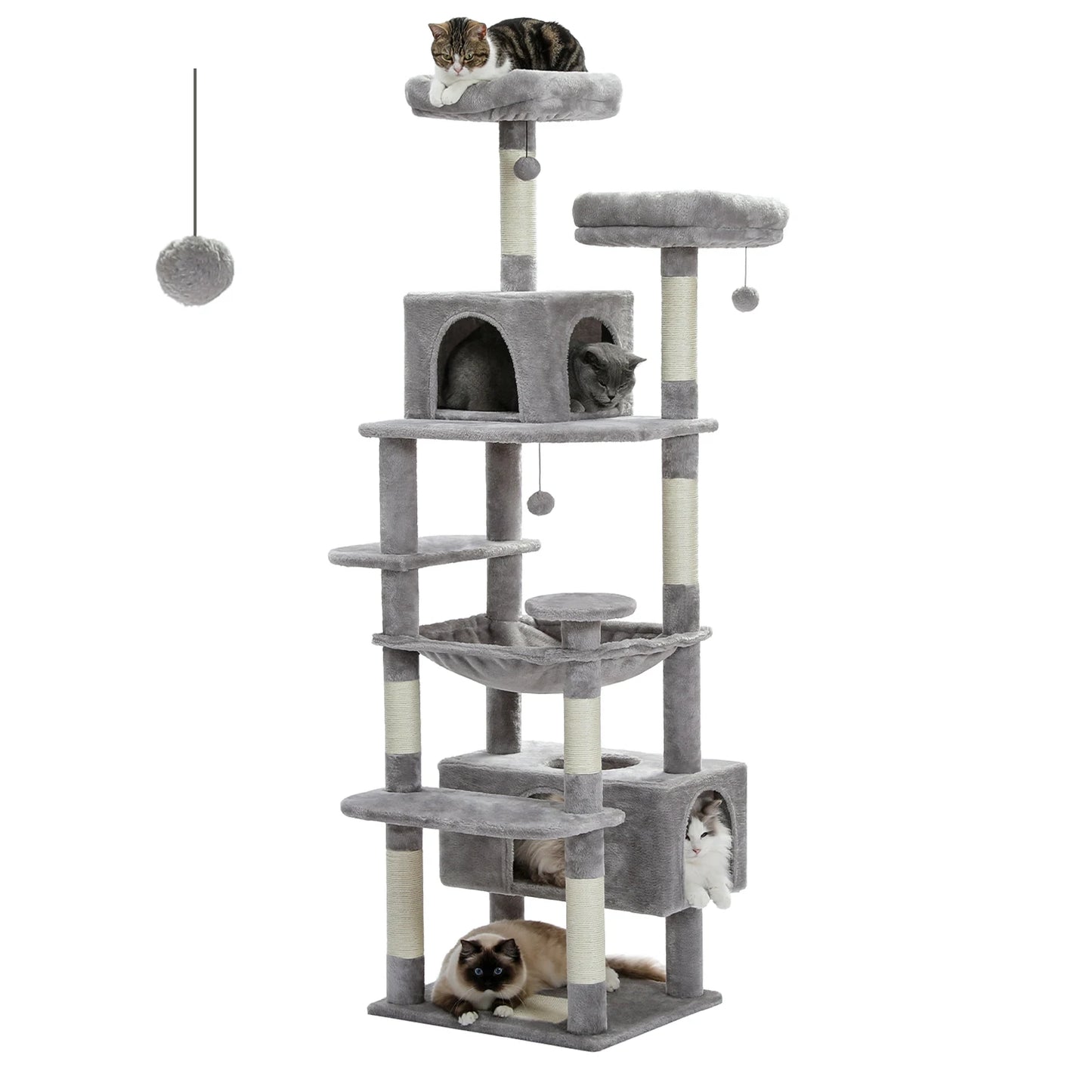 Large Cat Tree and Tower for Indoor Cats With Sisal-Covered Scratching Posts, Spacious Hammock Padded and Cat Toys