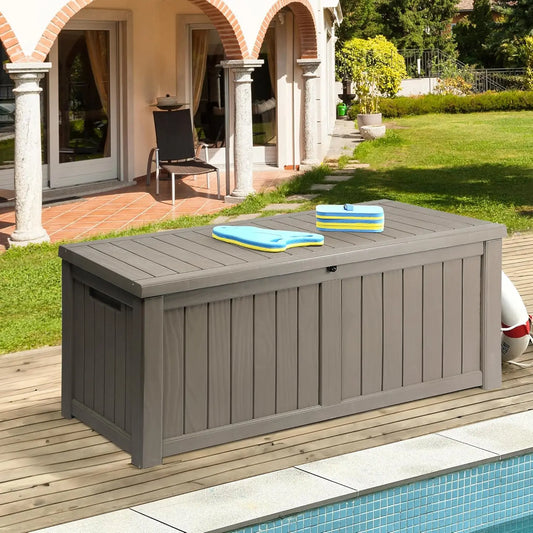120 Gallon Large Deck Box Outdoor Storage Box, Lockable Outside Storage Bin for Gardening Tools, Patio Cushions, Waterproof and