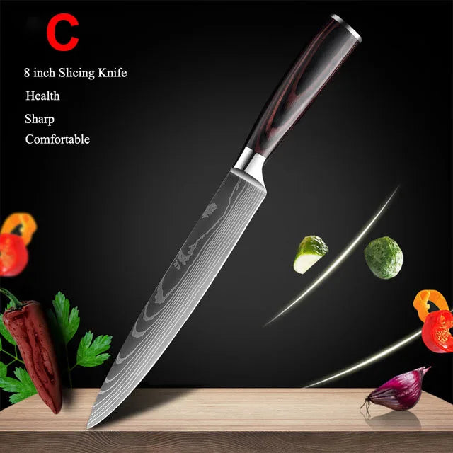 1-10Pcs Chef Knives, Japanese Santoku Kitchen Knives Set, Includes Sharp Cleaver, Slicing Utility Knife , Choice of Sets