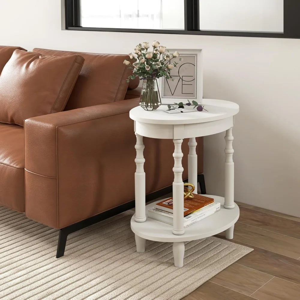 Oval End Tables, Set of 2, with Storage Shelf, 2 Color Selections