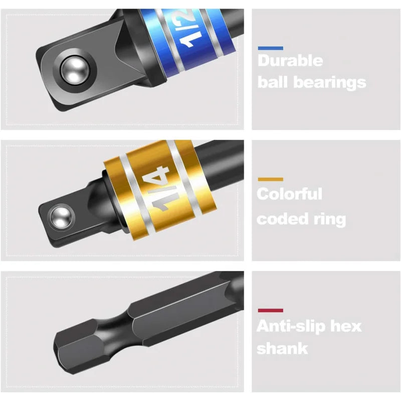 6Pcs Right Angle Drill Attachments: Includes 2Pcs Hex Shank,105° Angle Drill Adapter and 90° Angled Bits-3Pcs Drill-Bit-Kit