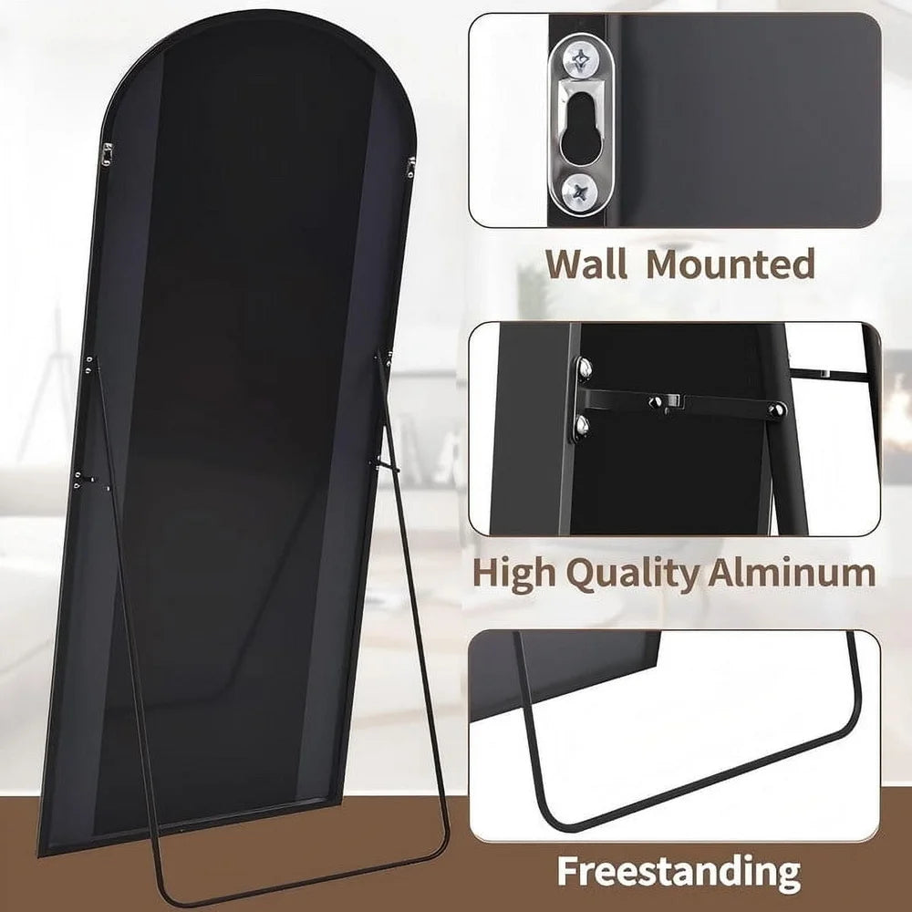 Arched Full Length Mirror, Free-Standing, Wall Mounted with Hooks