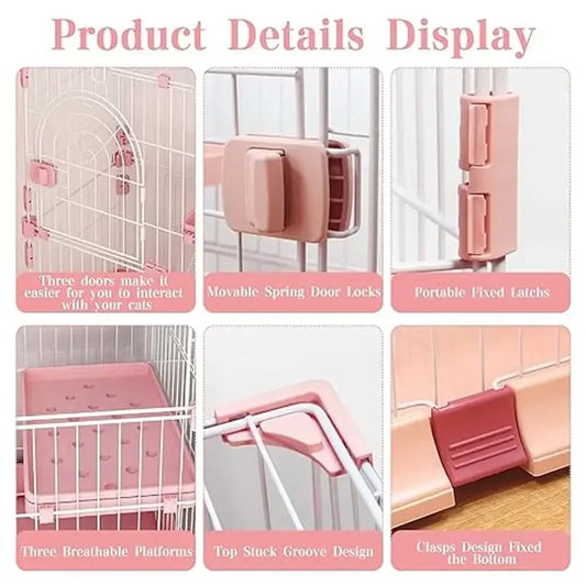 52" Metal Indoor MultiPet Cage with 3 Platforms, 1 Ramp, 3 Doors, Large Pet Playpen, Easy Assembly & Durable Metal