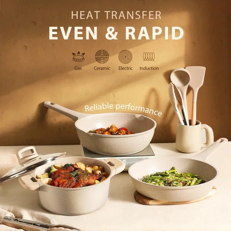 7 Piece, Non Stick Cookware Set, Taupe