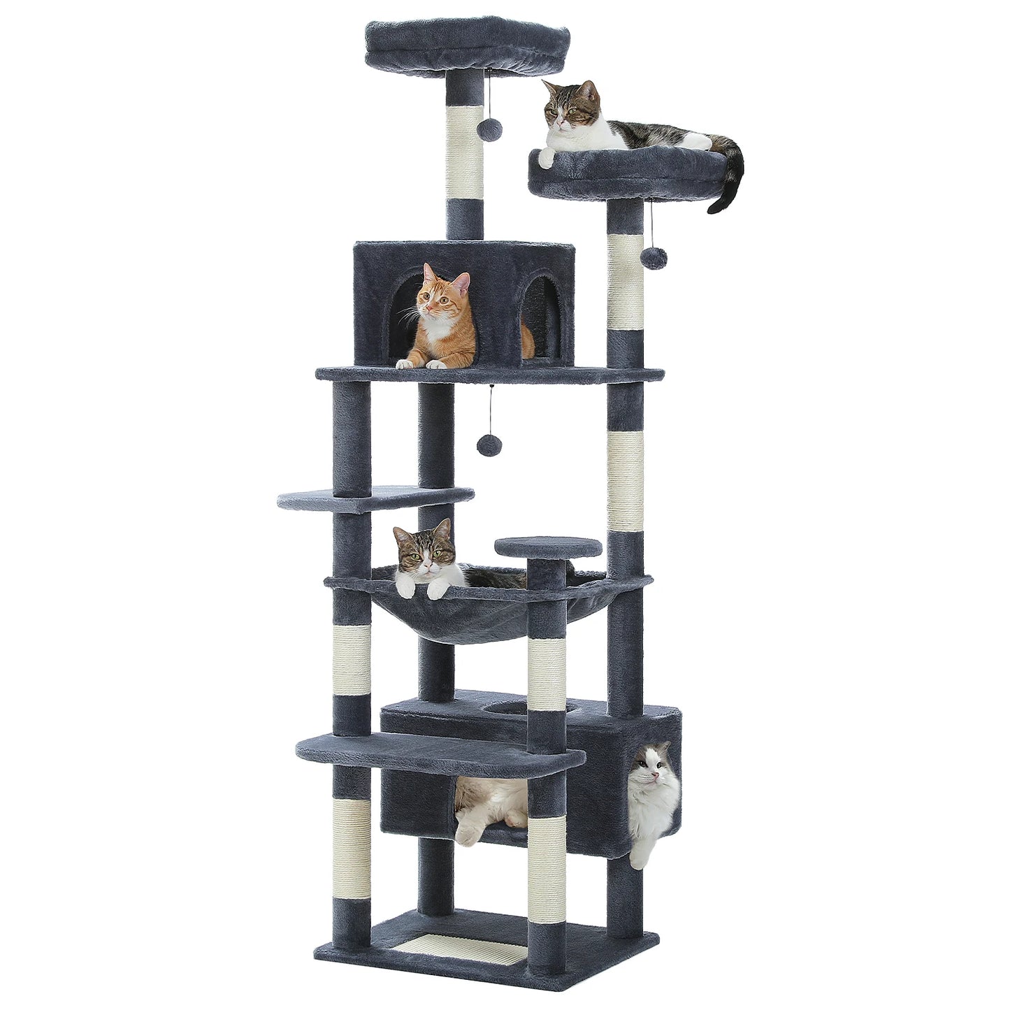 Large Cat Tree and Tower for Indoor Cats With Sisal-Covered Scratching Posts, Spacious Hammock Padded and Cat Toys