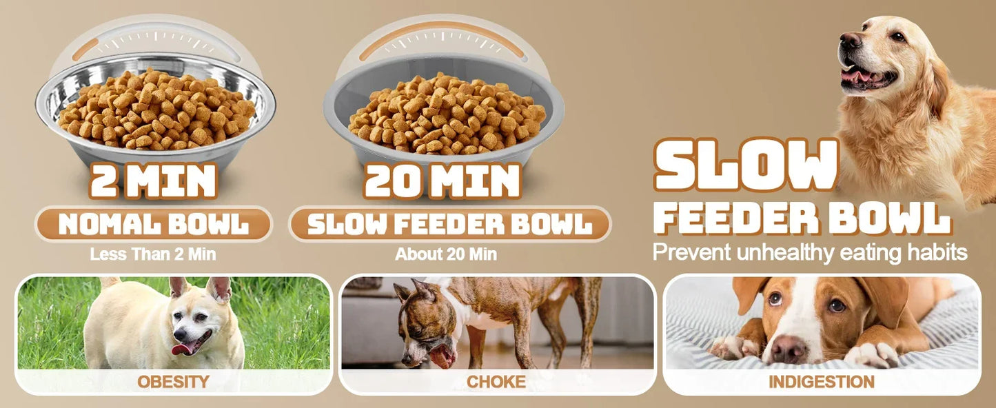 Adjustable Elevated Dog Bowls Stand with 2 Stainless Steel Bowls, and a Slow Feeder Bowl, Non Slip Feet, Dishwasher Safe for Medium/Large Dogs, White, Black or Gray