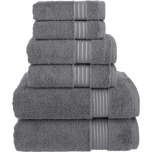 6 Piece, Turkish Cotton Towel Set, Gray