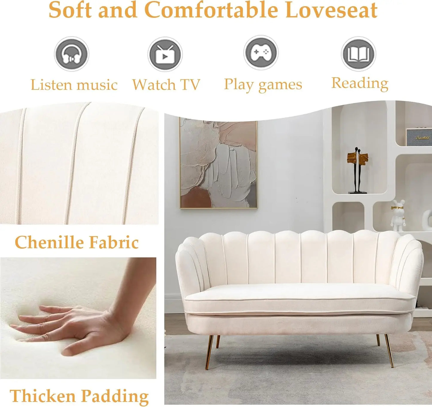 59” Small, Modern ,Chenille Loveseat/Sofa