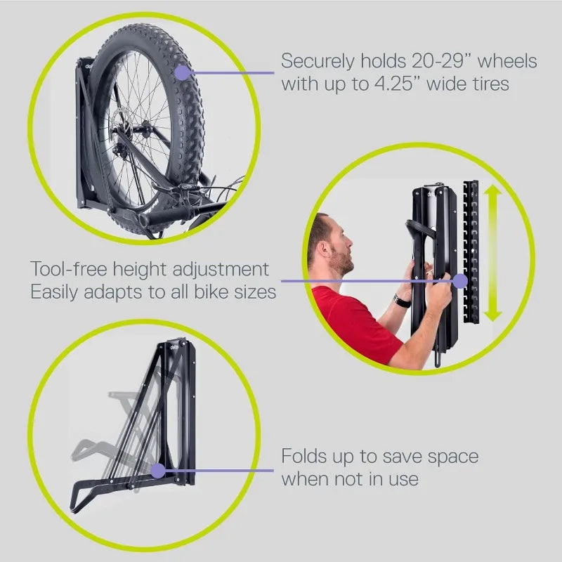 Bike Rack -Garage Wall Mount, Swivels to Save Space - No Lifting Required Vertical Bike Rack