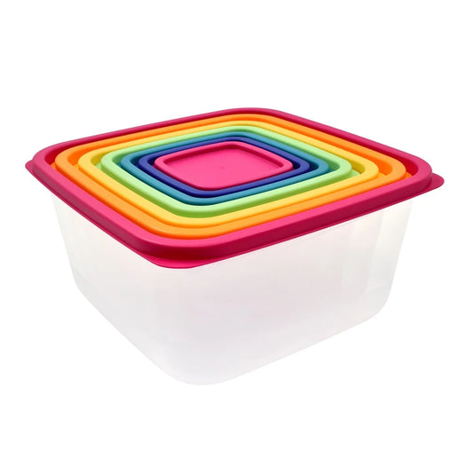 Multicolor Plastic Food Storage Container Set, 14 Colorful Containers