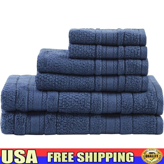 100% Cotton Soft Towel Set, Navy Blue, 6 Pieces