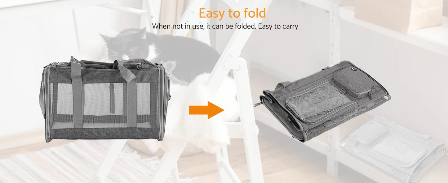 Airline Approved Pet Carrier, Soft Travel Bag with Breathable Honeycomb Board, Removable Support Board for Vet