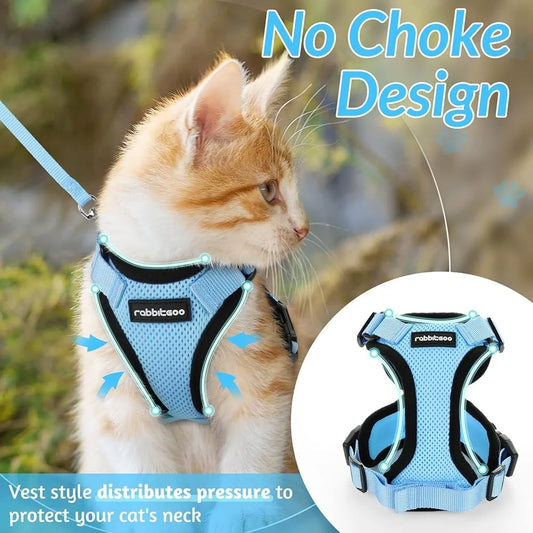 Escape Proof Cat Harness, Leash. Adjustable, Soft Vest Harness, Breathable, Reflective Strips