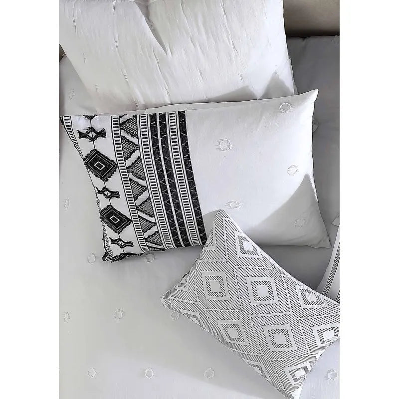 5 pc King Comforter Set, Black/White, 100% Cotton