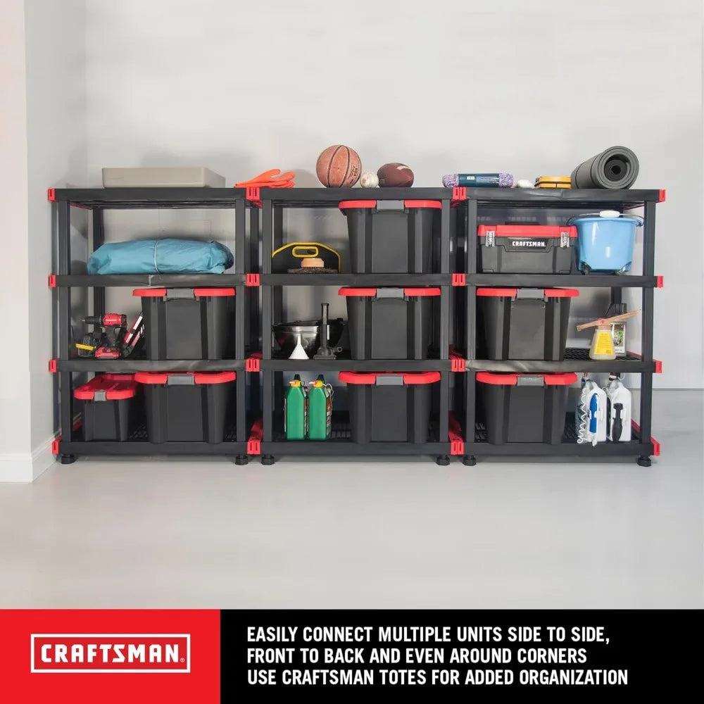 Craftsman, 4-Tier Highly Durable Storage Rack, 200lbs/shelf, (55”H x 40”W x 24”D), Interlocking Shelving Unit, Weather-Resistant
