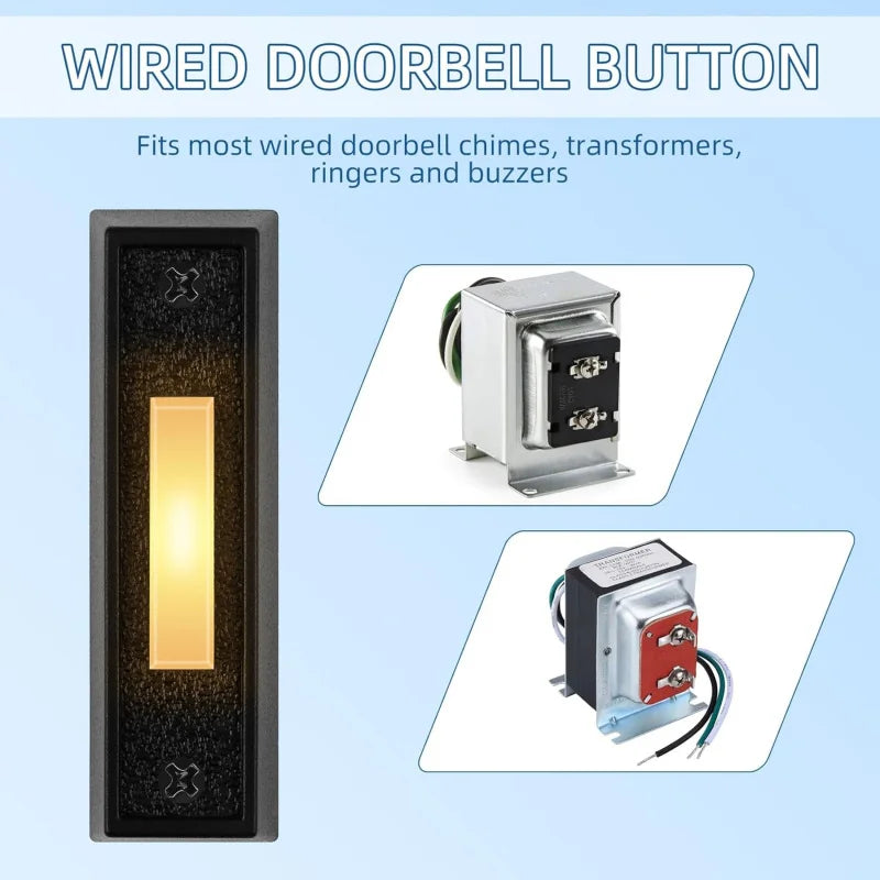 2 PCS Lighted Doorbell Button, Universal Wall Mounted Bell with LED Light, Wired Garage Opener