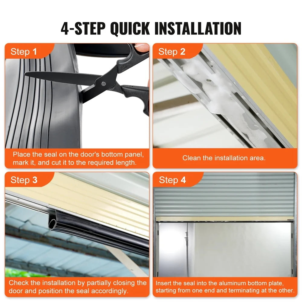 Universal Garage Door Seal Weather Stripping Kit, 16ft Rubber Insulation Strip, Easy Install Dust Air Moisture Barrier-T-Shaped