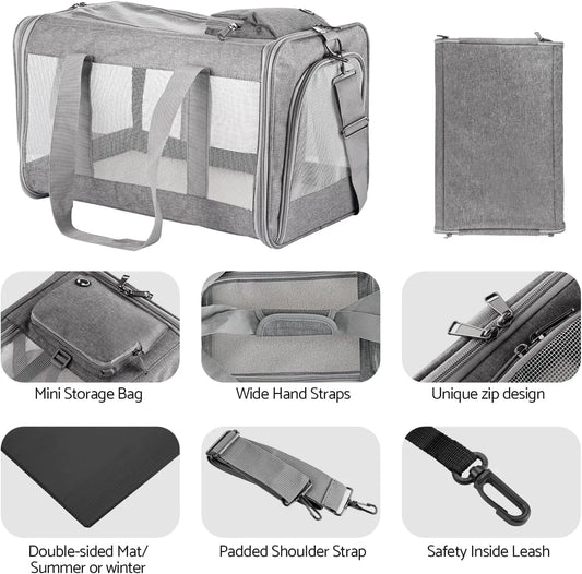 Airline Approved Pet Carrier, Soft Travel Bag with Breathable Honeycomb Board, Removable Support Board for Vet
