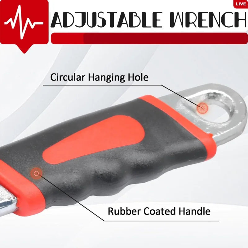 6 Inch Adjustable Wrench with Ergonomic Rubber Grip, Spanner Handle