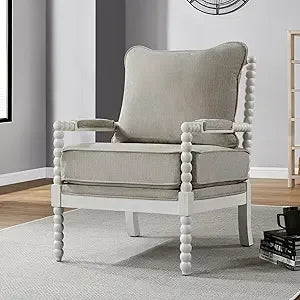 Linen Fabric, Spindle Accent Chair with Wood Frame, 3 Color Choices