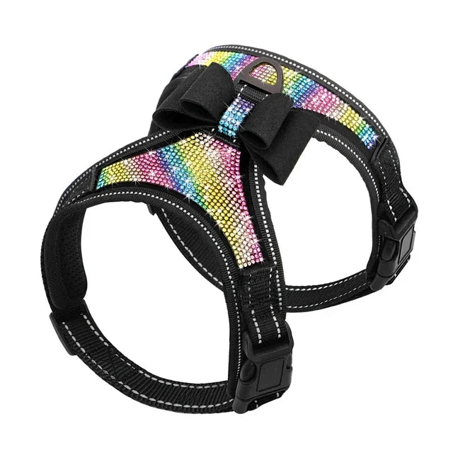 Reflective Dog Harness, Nylon Dog Harness/Vest, Bling, Rhinestone, with a Bow