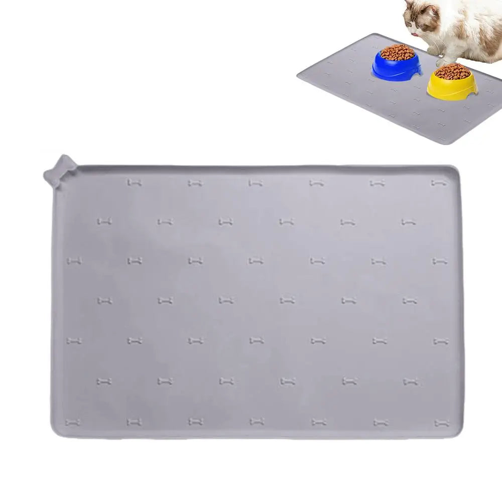 Pet Feeding Mat Pet Food Pad, 23.6 X 15.7 Inch Silicone Non-Slip, Foldable, Fast Drying and Anti-Spill Mat