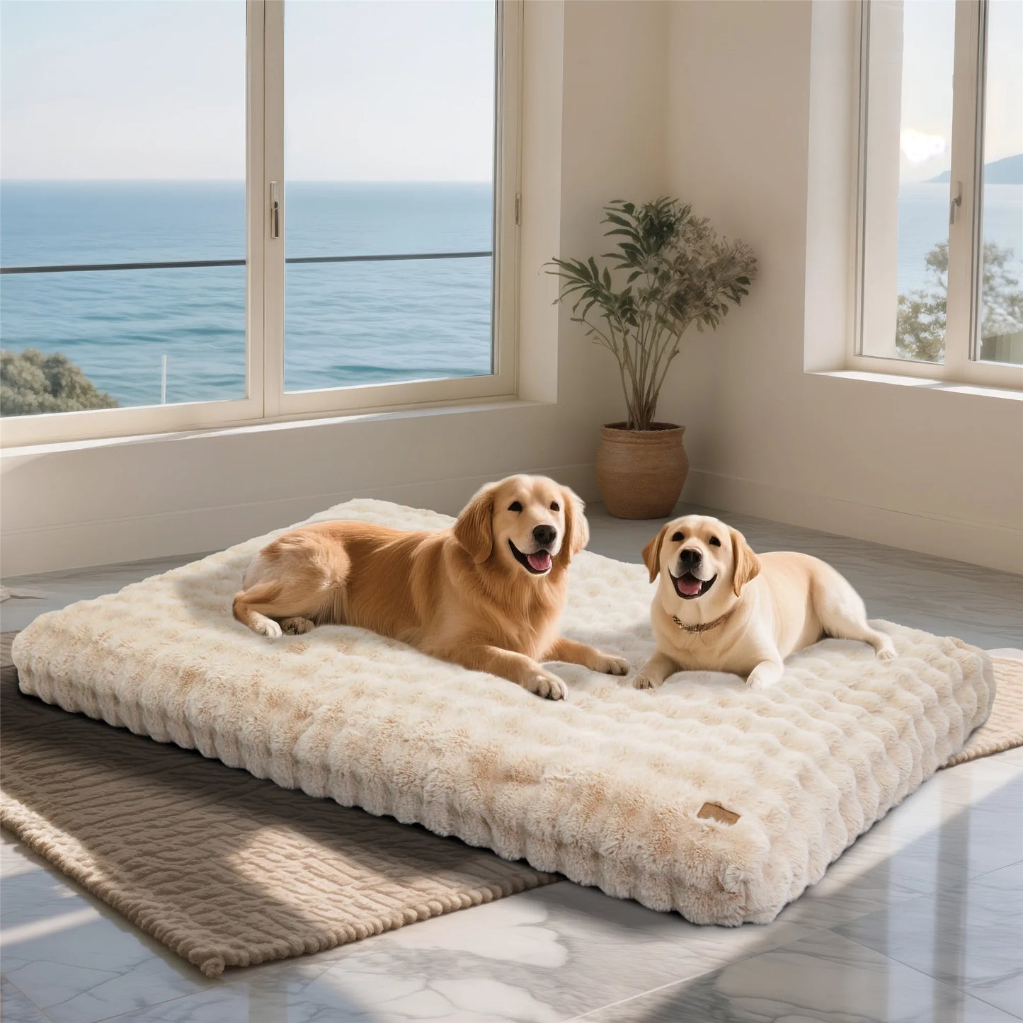 Fluffy Dog Bed for Small, Medium and Large Dogs, Plush Faux Fur, Calming, Anti Anxiety, Washable, Soft, Warm Dog Bed, Selection of Sizes and Color