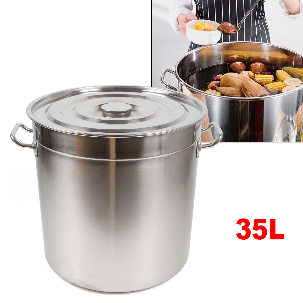 35L Multipurpose Thickened Stainless Steel Cooking Pot, Large Capacity Soup Pot with Lid and Handle