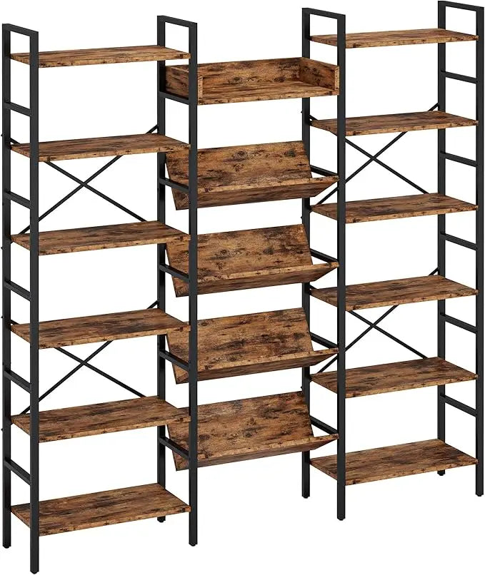 Industrial Bookshelves with Metal Frame, 6 Tiers