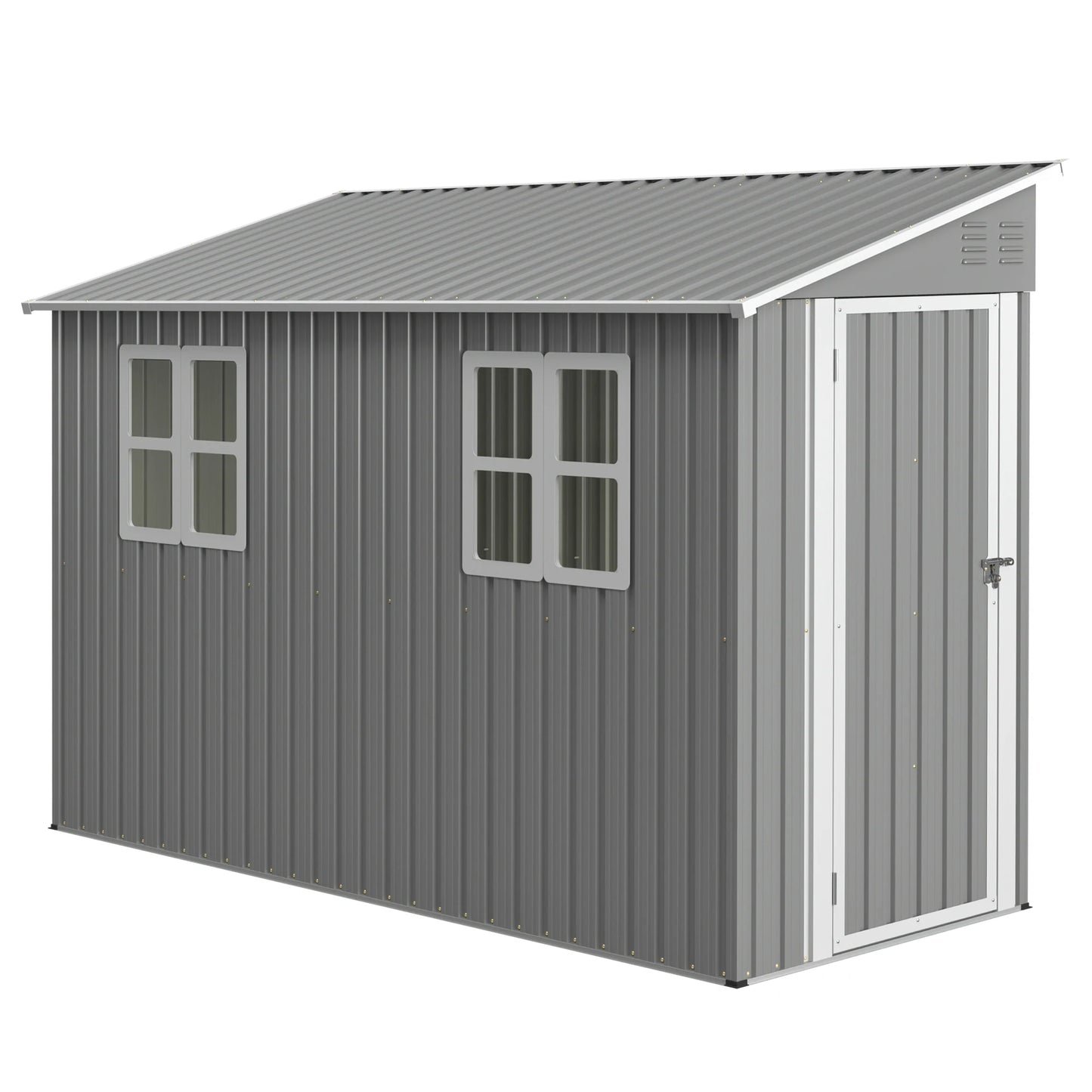 4x10 FT Galvanized Steel Outdoor Shed – Weatherproof, Lockable Storage w/Sloping Roof, Windows
