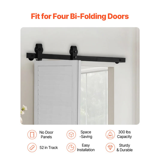 Bi-Folding, Sliding Barn Door, Hardware Track Kit, Top Mount Track Kit, Slide Smoothly & Quietly, Easy to Install Choice of Size