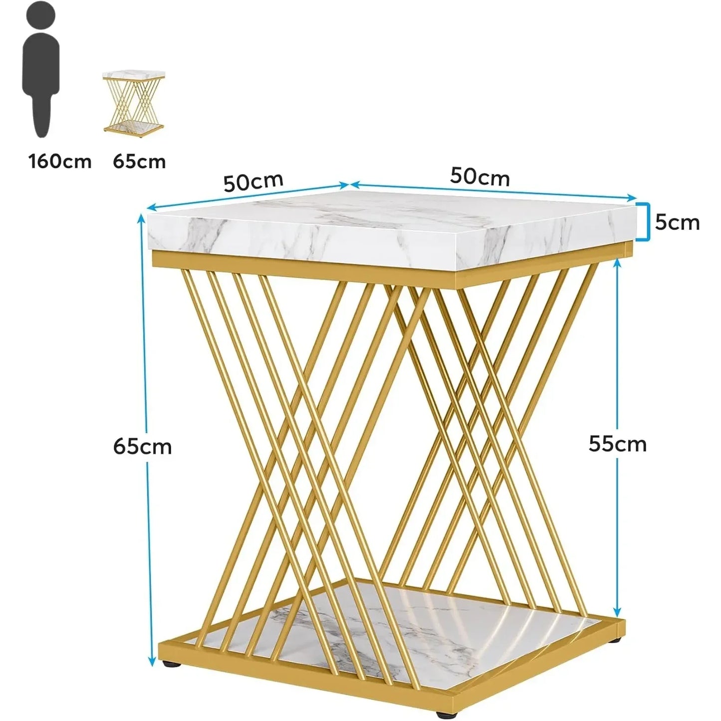Square End Table, White and Gold 2-Tier, Side Table, Modern Bedside Table with Storage ( Marble Veneer - White+Gold)
Choice of 2 Styles
